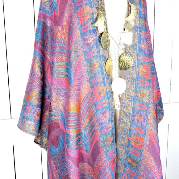 Metallic feather pashmina reversible kimono cover up - Picture 4 of 7